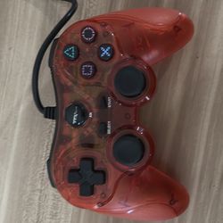 Red Translucent Wired PS2 Controller