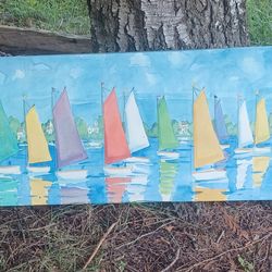 Canvas Print Painting of Sail Boats