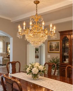 Gold Crystal Tiered Chandelier with Candle Arms
