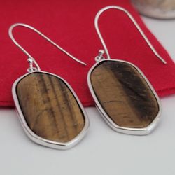 ❤️ Sterling Silver Oval Tiger's Eye Drop Earrings - Bellos Aretes De Plata Esterlina 925