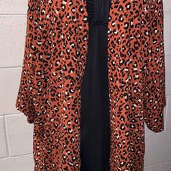 NWOT Womens Size 1x Open Front Cardigan Duster Leopard Print 