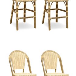 PURPLE LEAF French Counter Height Bar Height Stool Set of 4, Patio Bar Chairs with Back Rattan, French Bistro Set