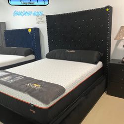 Black Velvet Queen Bed Frame With Memory Foam Mattress 