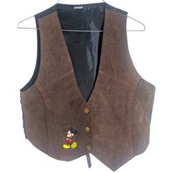 Disney Vintage Mickey Brown Suede Button Down Vest Women’s Medium Medium