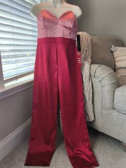 TRIXXI Women's Size L Two-Tone Satin Strapless Wide-Leg Jumpsuit