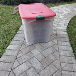 Red and Green ornament Storage Bin 92 Qt. 5 Layer