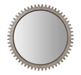 Mercana Designer Modern Large Round Silver Gray Wood Contemporary Cog Mirror Wall Decor 44” $650+