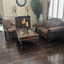 Loveseat, Chair, Table, And Cabinet For Sale