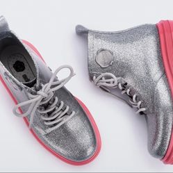 Melissa Boots Silveria Glitter-Pink Size 7