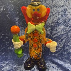 Murano,Italy (MCM) Handmade,Hand Fused  Art Glass Clown Holding A Wine Bottle??