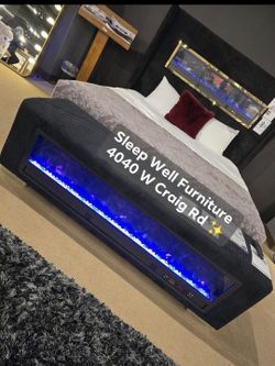 💥 Queen, King, Cal King Light Up Fireplace Bed Frames 💥 Furniture Sectionals Avail