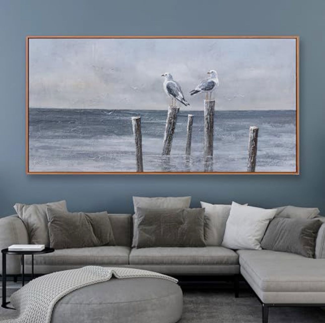 Canvas Wall Art Ocean Bird Pictures Gray Blue Framed Artwork for Living Room Large Size