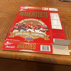 Wheaties, breakfast of champions cereal box with San Francisco 49ers, Super Bowl champions