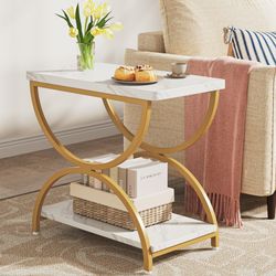Tribesigns 2-Tier End Side Table with Stylish Metal Frame, Modern Bedside Nightstand
