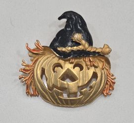 Vintage Jj Jonette Halloween Pumpkin Brooch 
