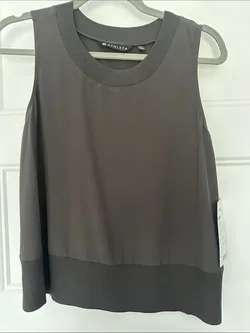 Athleta Zephyr Shell Charcoal Rib Trim Sleeveless Tank t tee shirt top women's size S small blouse