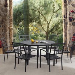 2-Piece Stackable Metal Patio Chairs Set, Outdoor Dining Chairs with Armrests , Cross Back , Black