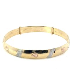 Woman’s Ladies 14k Tri-Toned Rose White Yellow Gold Heart Textured Bangle Bracelet 7.60mm GP3130191