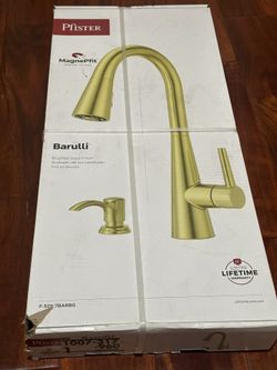 Pfister Barulli kitchen faucet with a soap dispenser