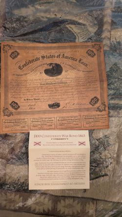 $100 Confederate War Bond 1863 Replica