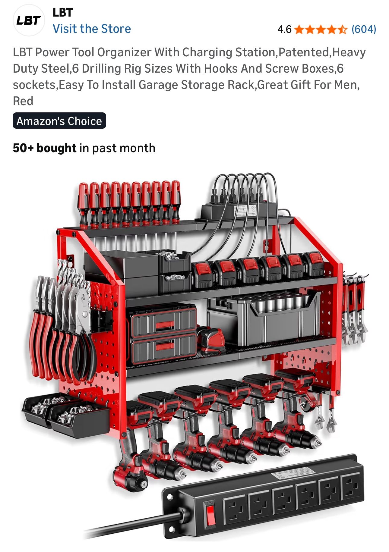 LBT Power Tool Organizer With Charging Station Heavy Duty Steel,6 Drilled Rig