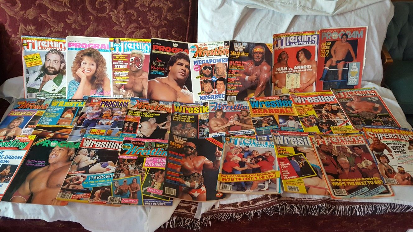 Wrestling WWF wrestling magazines dating as far back as 1985 up to up to 71 books