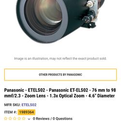 Panasonic Series 2.0 To 2.6:1 Lens (Pro AV Model: ET-ELS02)