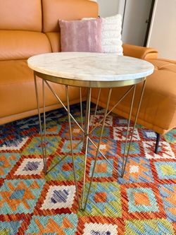 Genuine Marble Top Brass Finish Side Table – Elegant Modern Design