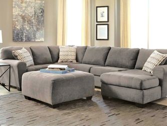 Sectional Sofa with Plush Pillows - Grey