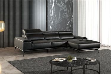 Black Modern Leather Sectional with Adjustable Headrests