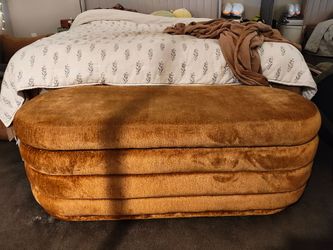 Large Oval Velvet Storage Ottoman Bench