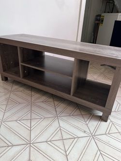 Gray TV Stand Open Shelves and TV