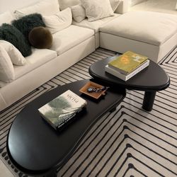 West Elm Sculptural Black Wood Coffee Tables – Set of 2