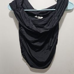 Ladies M Black Olive and Oak Draped Sleeveless Cropped Top