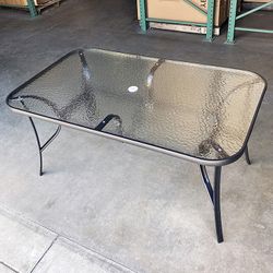 (Brand New) $80 Large Outdoor Patio Metal Table 59x36x28 Inches Tempered Glass w/ Umbrella Hole