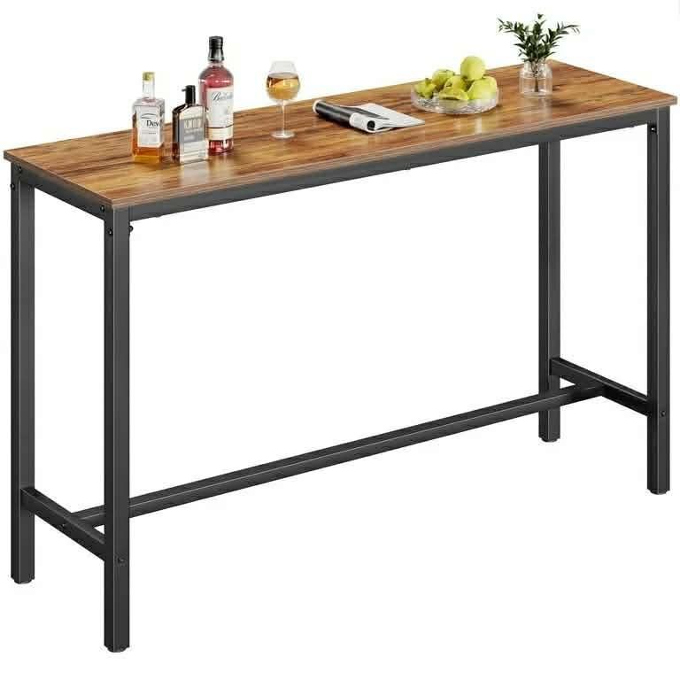 Bar Table, 53" Pub Table High Top Table Rectangular Bar Height Table Sofa Console Table Dining Coffee Table, for Narrow Space, Living Room, Sturdy Met