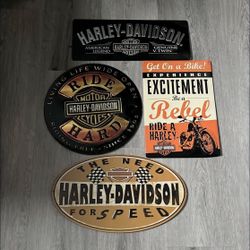 4 Harley Davidson Metal Signs - Stamped 