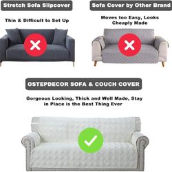 Sofa Cover, Couch Cover, Quilted Sofa Covers for 3 Cushion Couch, Velvet Sofa Slipcover, Furniture Protector, Couch Covers for Dogs, Pet, Cat, Living 