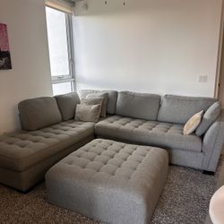 Cindy Crawford Home Sectional L-Shaped Couch with Ottoman