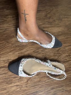 Size 10 Black And White Tweed Flat Slingback