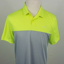 Nike Dri-fit Mens Medium Neon Yellow Gray Golf  Polo Short Sleeve Shirt
