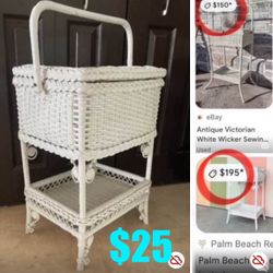 $25 Mid Century Beautiful rare Find Victorian Wicker stand table with Storage in great condition