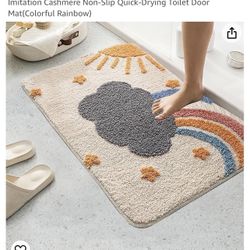 Cute Animal Plush Bathroom Absorbable Floor Mat with Thick Imitation Cashmere Non-Slip Quick-Drying Toilet Door Mat(Colorful Rainbow)