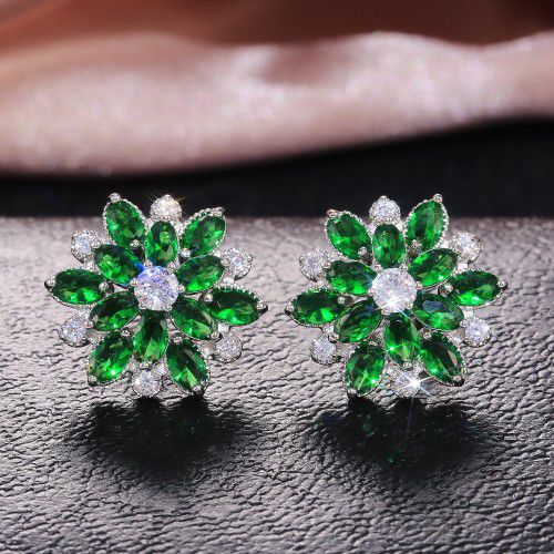 "Colorful Flower CZ Full Filled Romantic Stud Earrings For Women, HA4173

