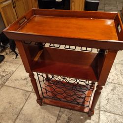 Wooden Serving Cart With Tray And Wine Rack