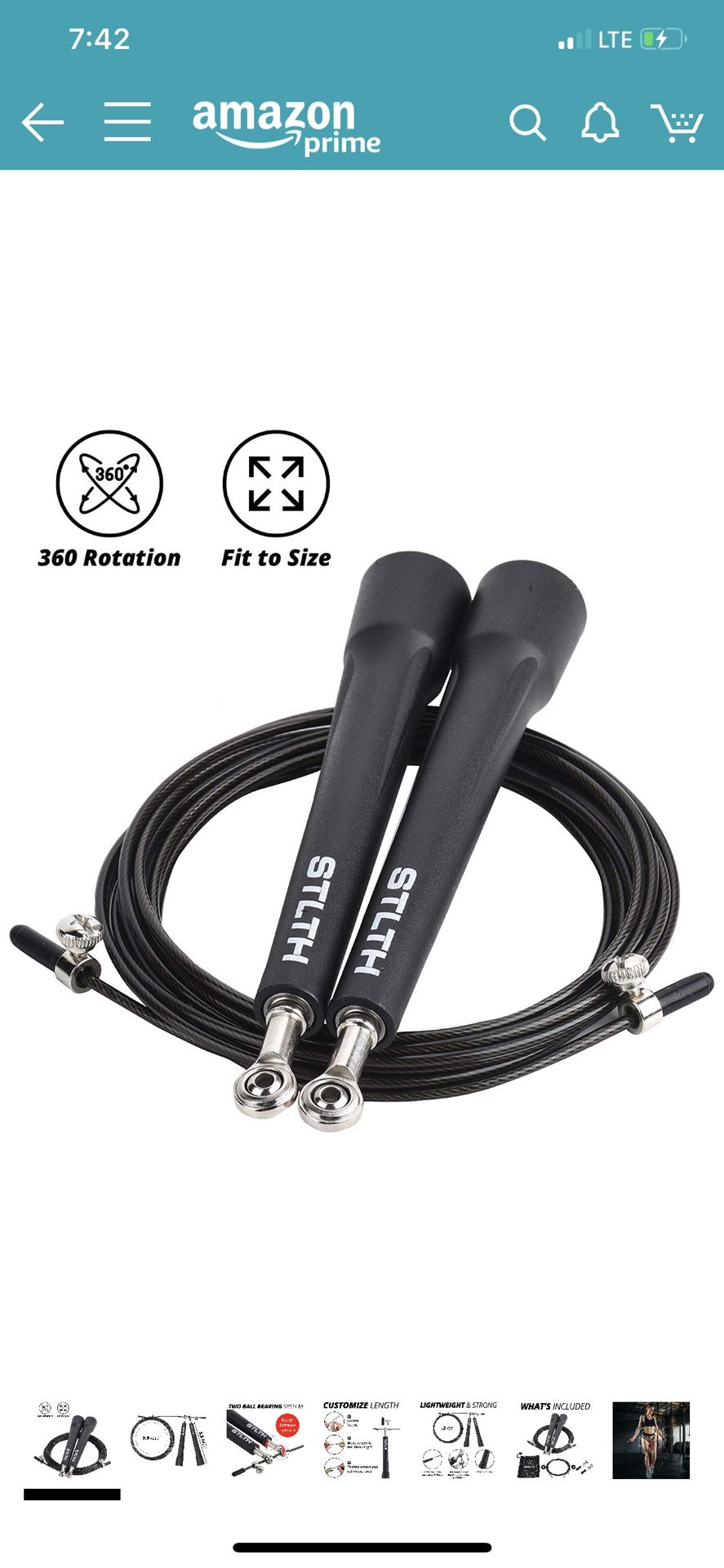 STLTH Speed Jump Rope, Dual Bearing for High Speed Skipping, Adjustable Speed Rope for Adults Fitness, Exercise, Training, Boxing, MMA, Crossfit (Fre