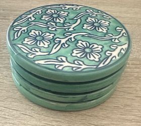 Sea green, White, Blue Ceramic Table Coaster set