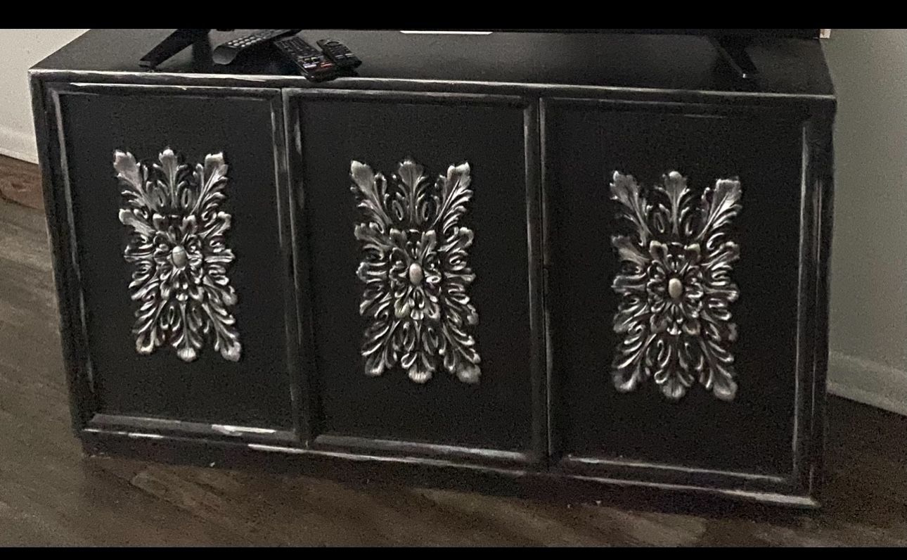 Black And Silver Refinished Credenza