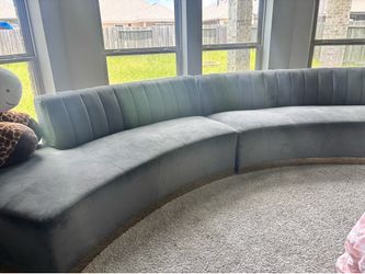 Modern Curved Gray Velvet Sectional Sofa – Excellent Condition
