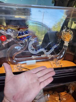 Handblown glass dragon with display case